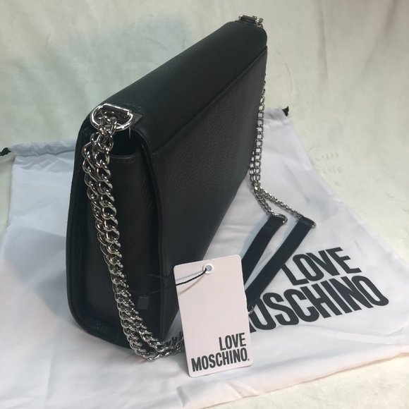 NWT LOVE MOSCHINO Leather Studded Heart Chain Strap Bag - Picture 4 of 10